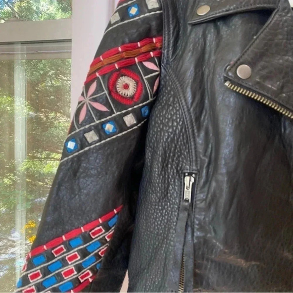 NWT Free People Mari Leather Moto Jacket Embroidered Black - Picture 11 of 17
